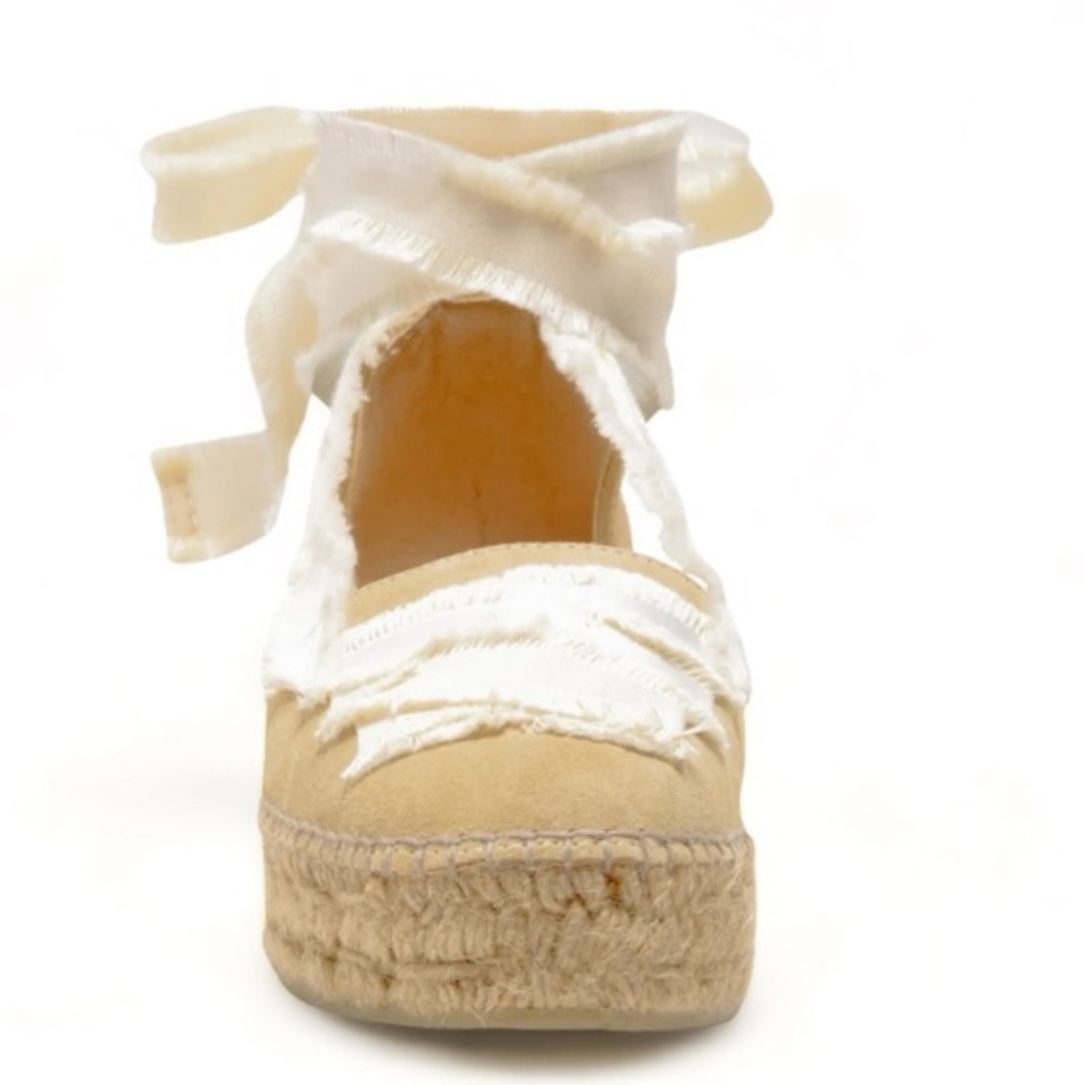 Free People Beige espadrille wedge sandals with cream ankle ties - Picture 8 of 13